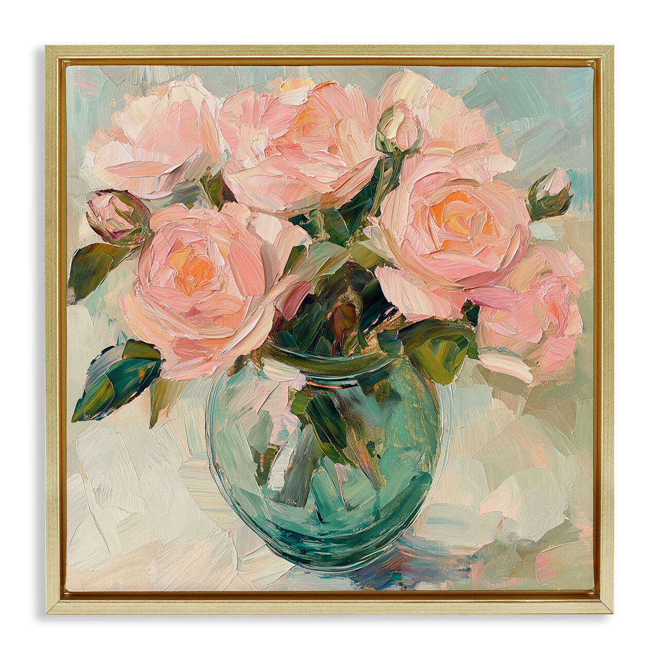 Stupell Industries Pink Roses in Green Vase Floating Frame, design by Gina Kelly
